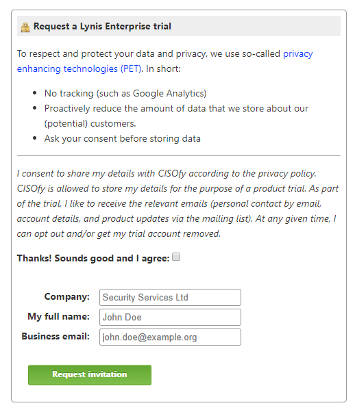Request a Lynis Enterprise trial screenshot