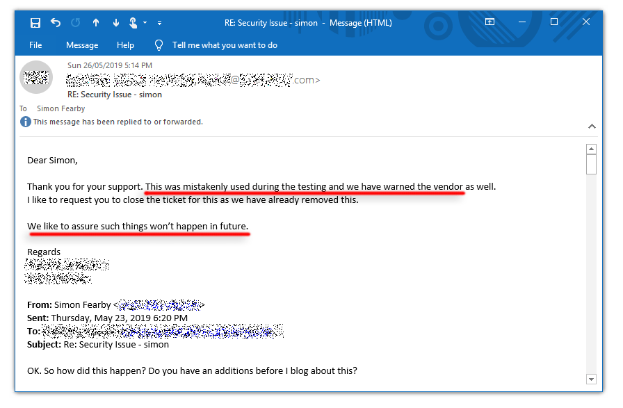 Thank you for your support. This was mistakenly used during the testing and we have warned the vendor as well.
I like to request you to close the ticket for this as we have already removed this.
We like to assure such things won’t happen in future.