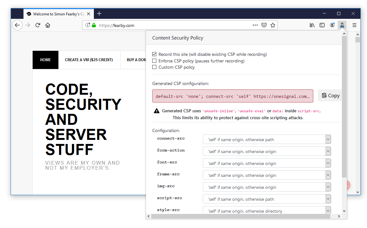 Export the CSP from the Firefox plugin to the clipboard