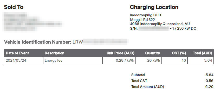 Charging Invoice