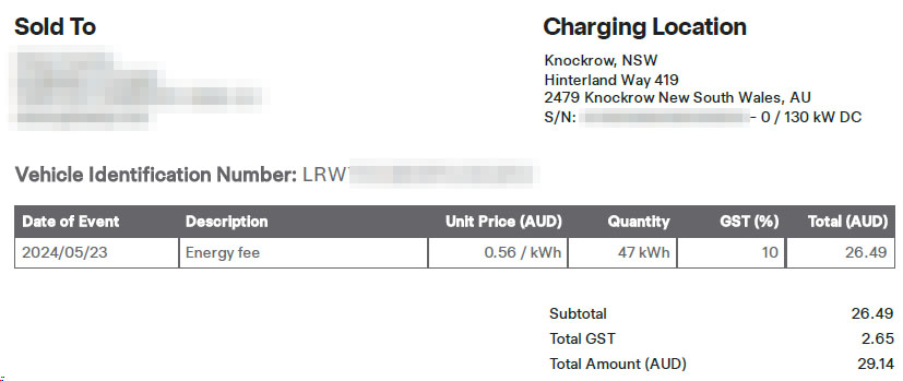Charging Invoice