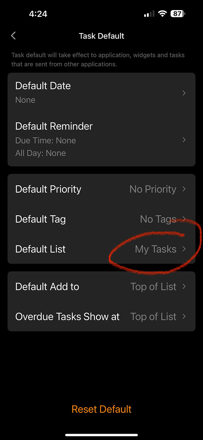 Thankfully the defaut list can be specified