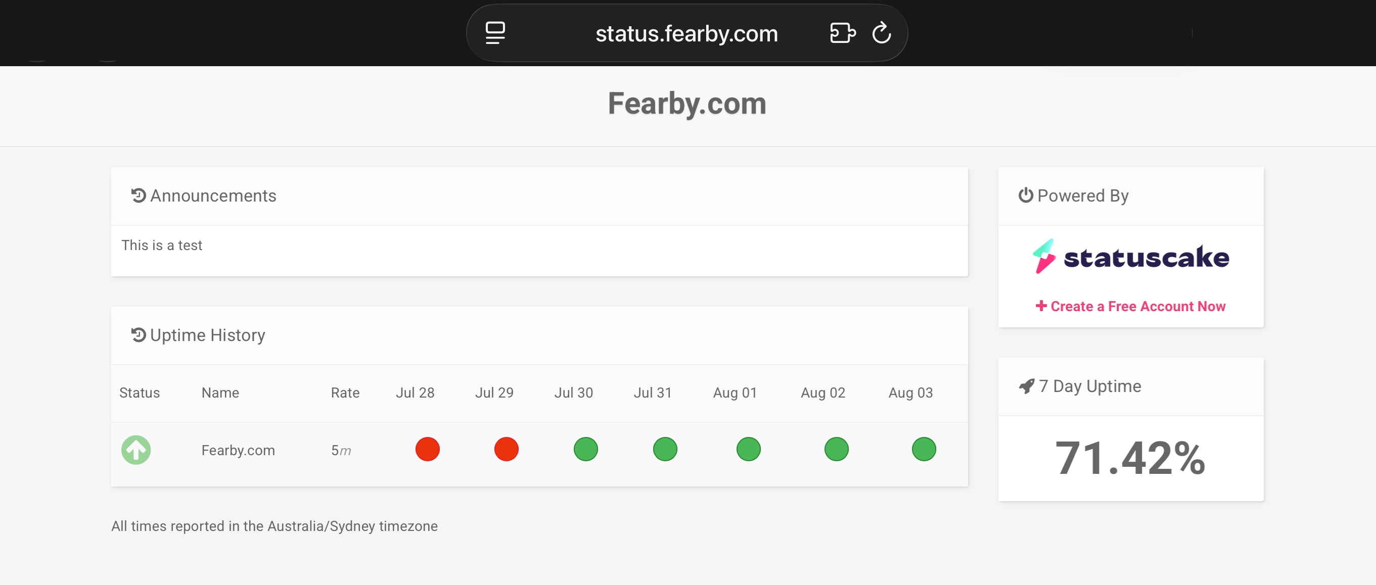 Status Cake Dashboard as a Sub Domain