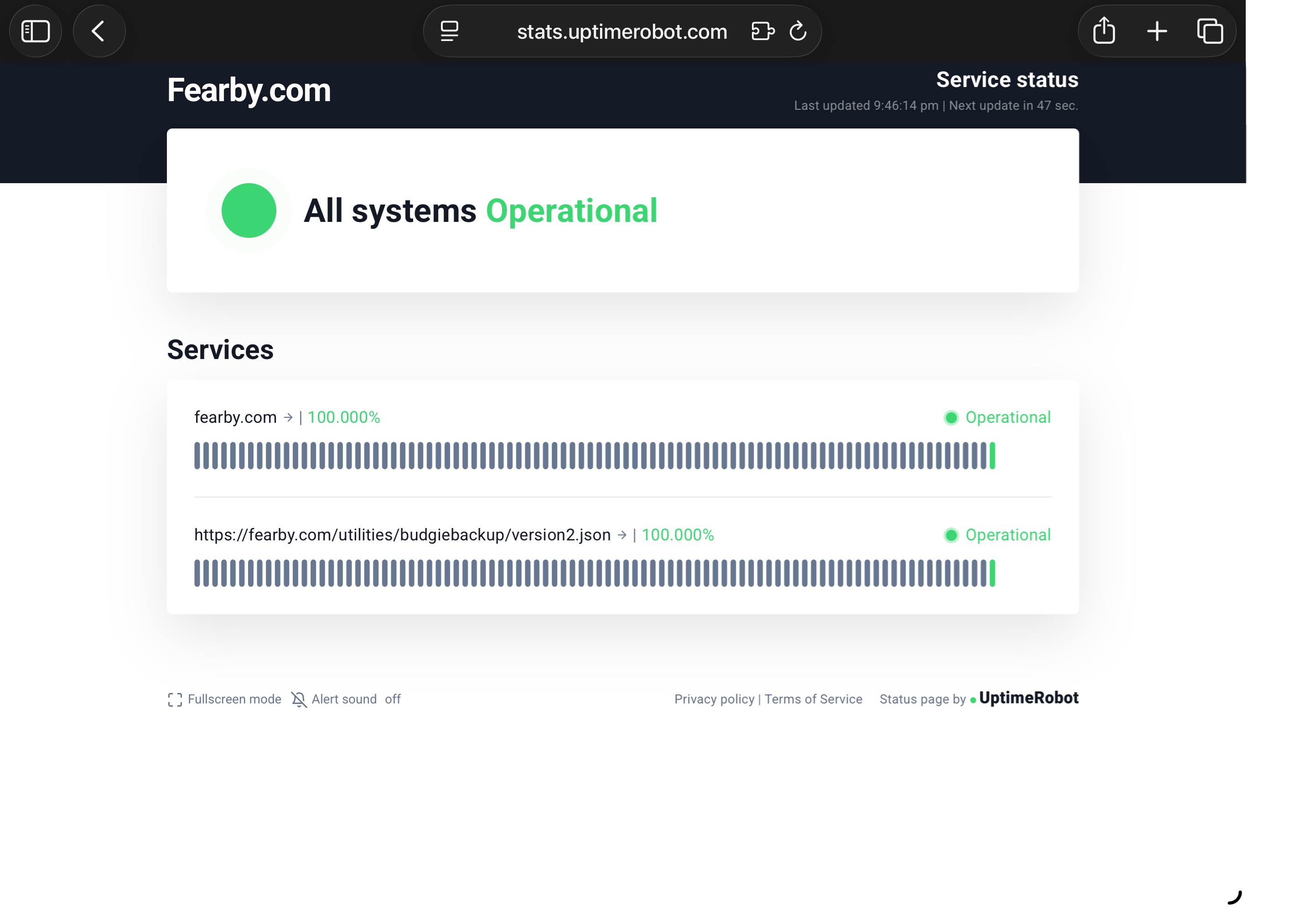 UpTime Robot Report - he report was better than Status Cake's report but the green bar was stuck at 1 bar