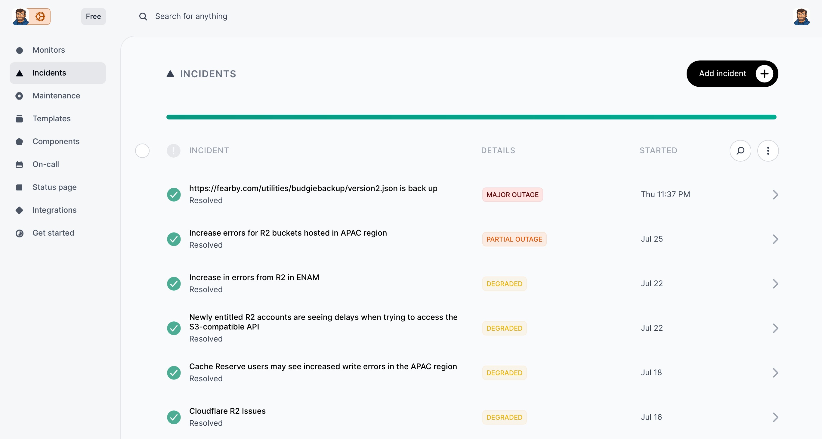 InStatus - All Past Incidents are reported, this includes defined third parties