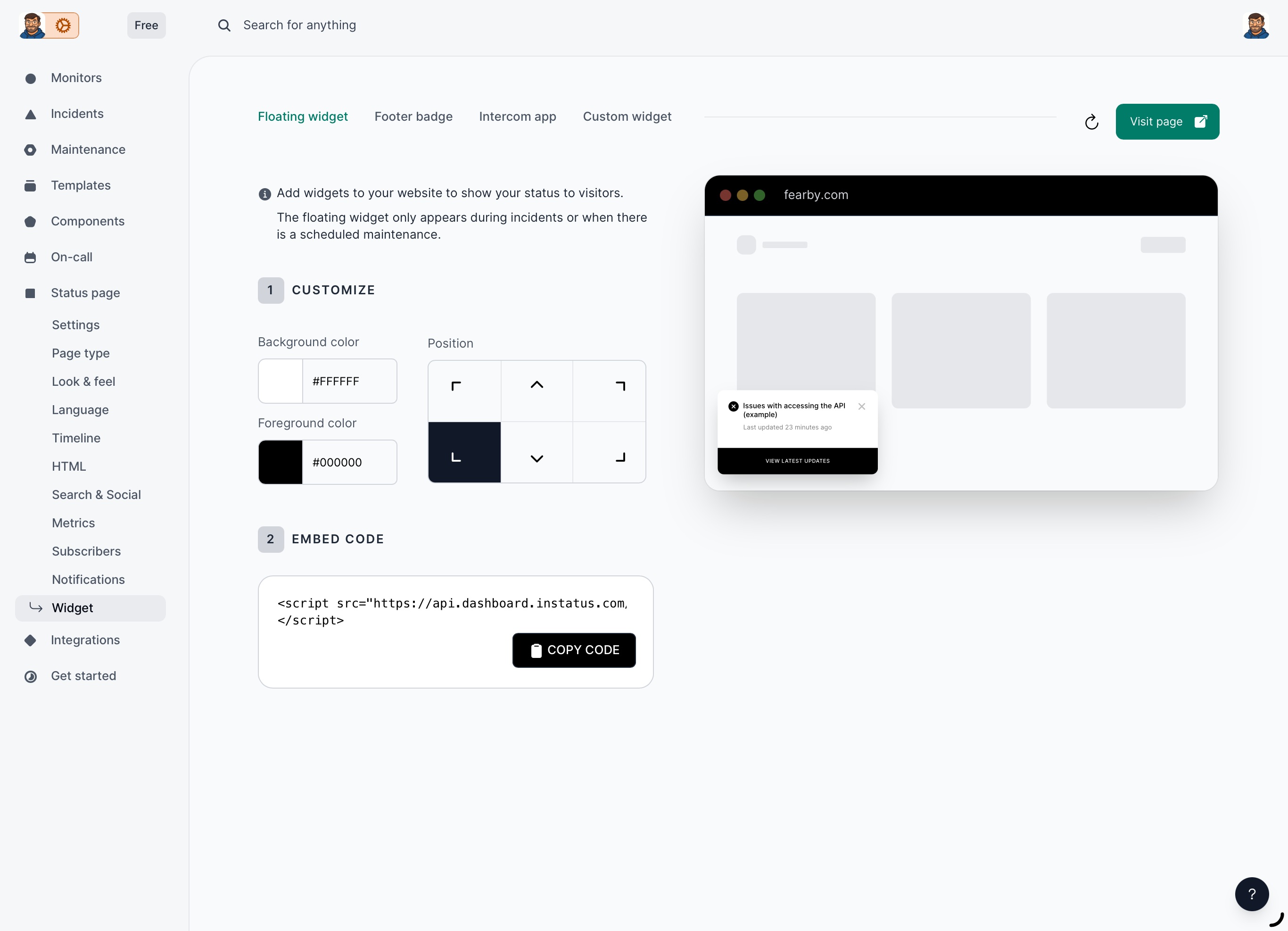 InStatus widget
