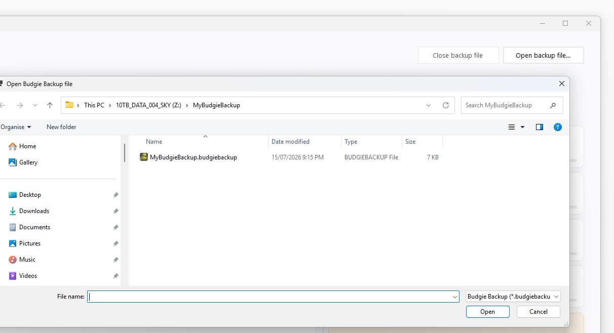 Budgie Backup Oen File