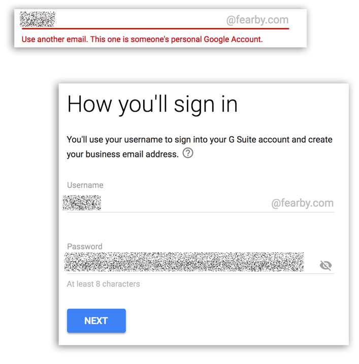 Google G suite did not like my email provided