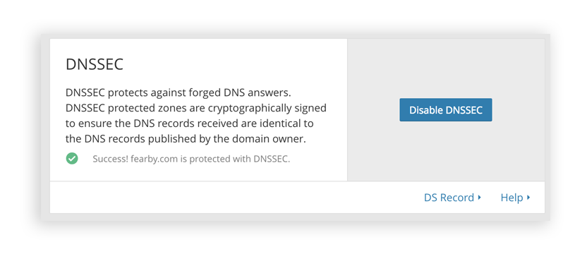 Screenshot of cloudflare showing DNSSEC is all ok.