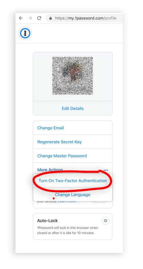 Enable 1Password Two Factor Auth