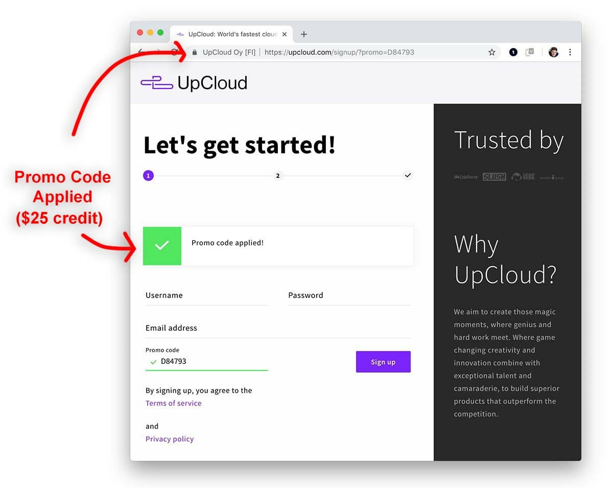 New UpCloud Signup Page