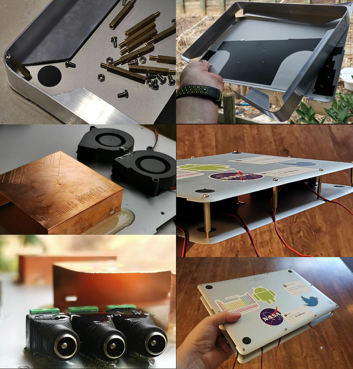 Collage of base assembly, screws and wires