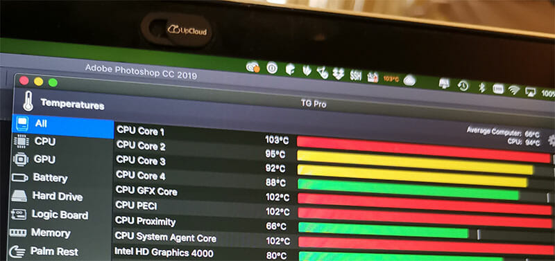 Temp monitoring showing 100+c temps