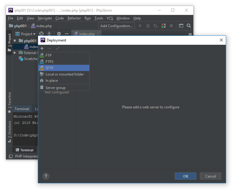 Screenshot showing add new deployment server (SFTP)
