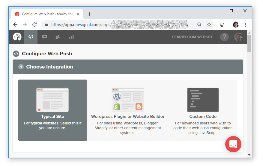 Screenshot of a typical site template chosen