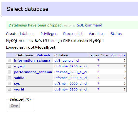 Database dropped with Adminer