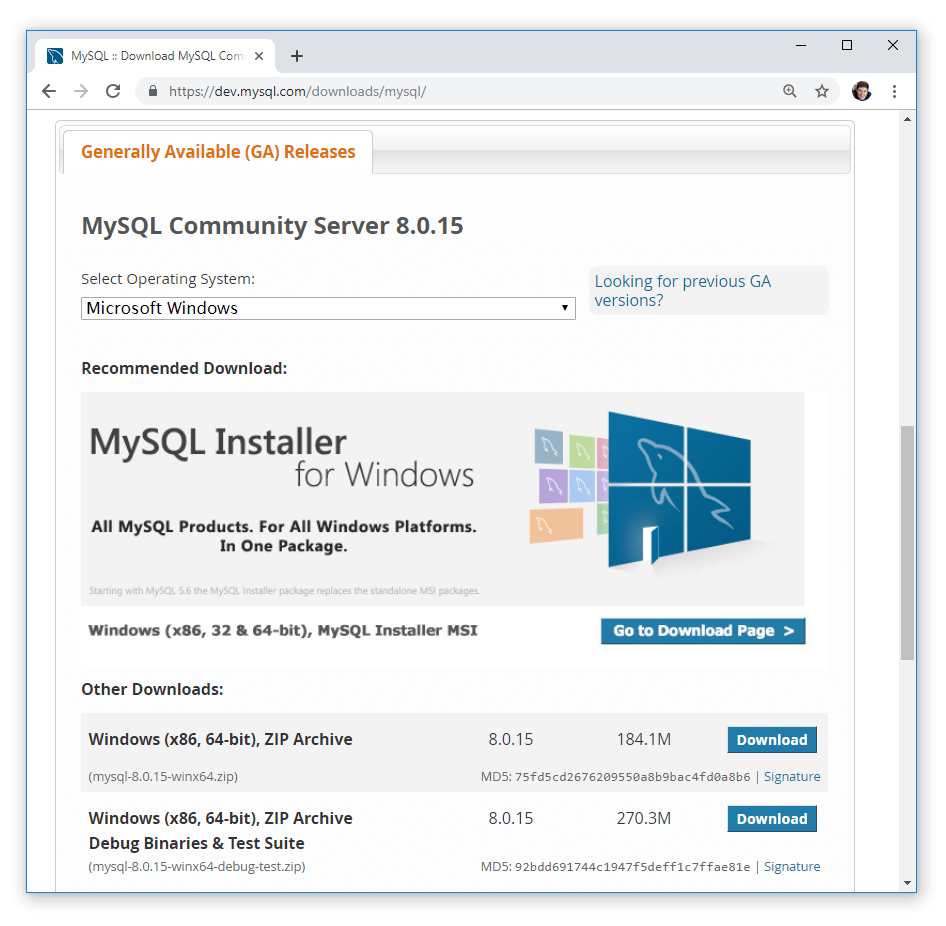 Screenshot of Download installer link