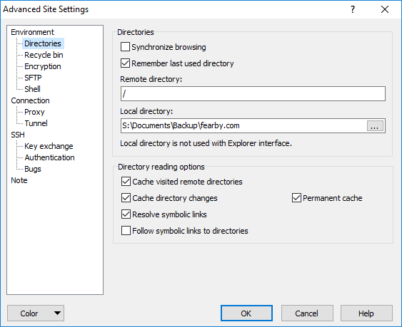 Remember last directory used tick box selected