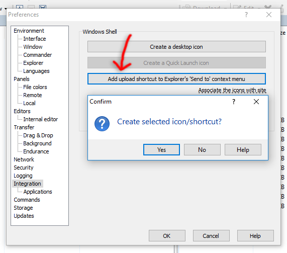Click Add upload shortcut to Explorer's 'Sent To'context menu
