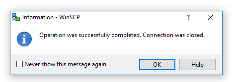 When done the WinSCP will disconnect