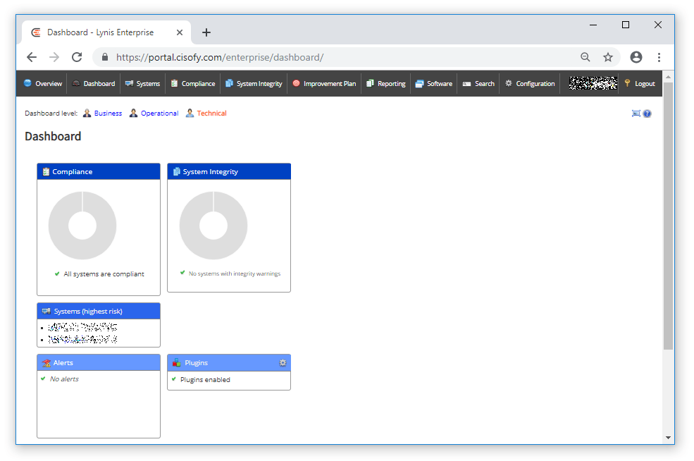 Lynis Dashboard screenshot https://portal.cisofy.com/enterprise/dashboard/