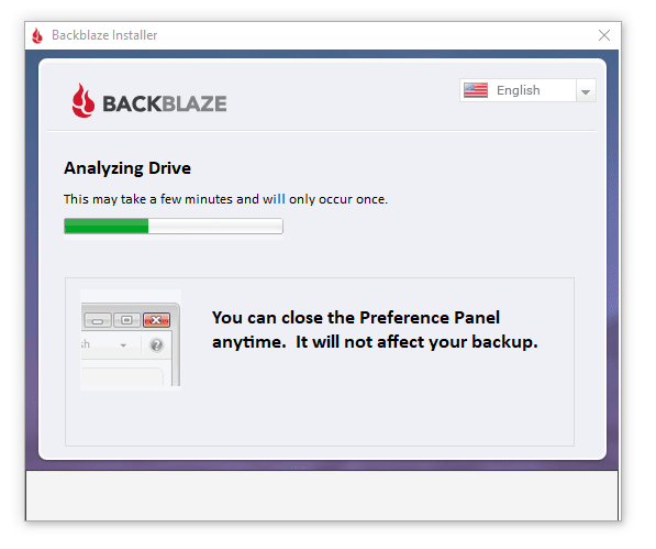 Backblaze is installing and checking what files need backing up.