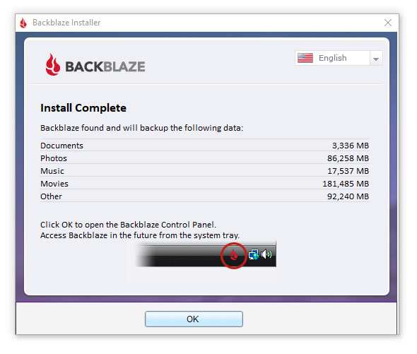 Backblaze reports that I have 379GB to backup.