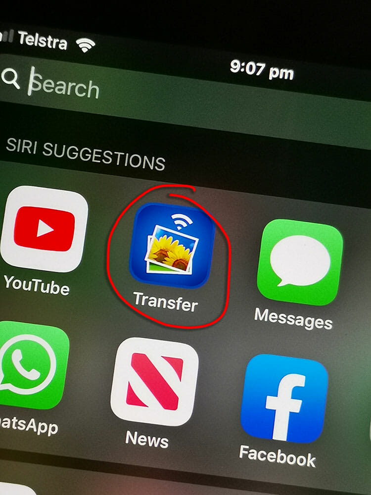 Photo of the Transfer app on the iPhone