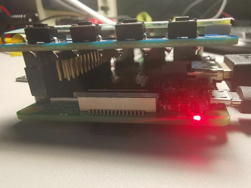 Photo showing the LCD screen connected to the Pi