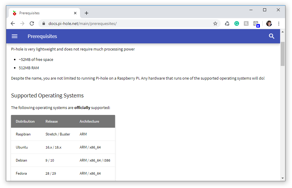 Pi Hope Supported OS page