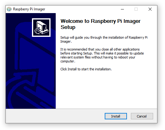 Raspberri PI Imager install screen