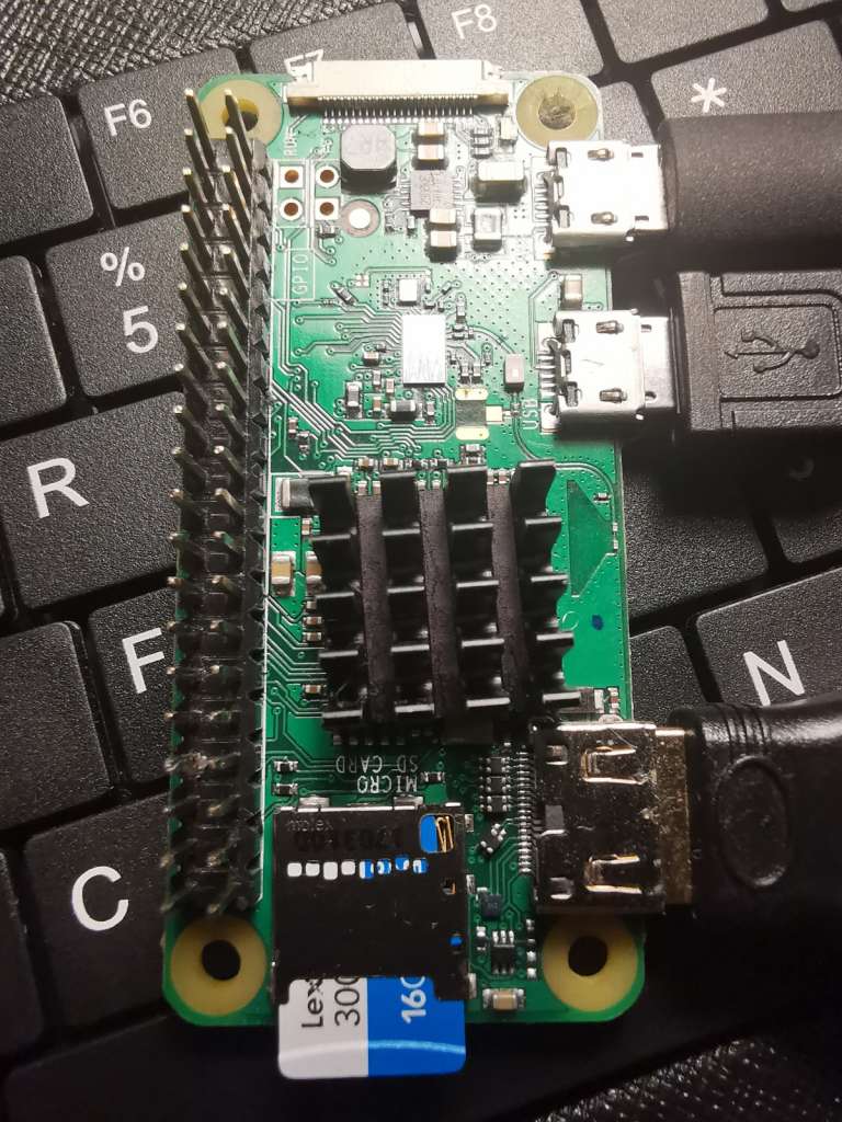 Raspberry Pi Zero W with all plugs plugged in