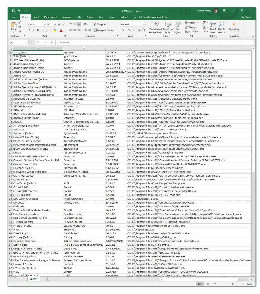 Excel Export of installed apps.