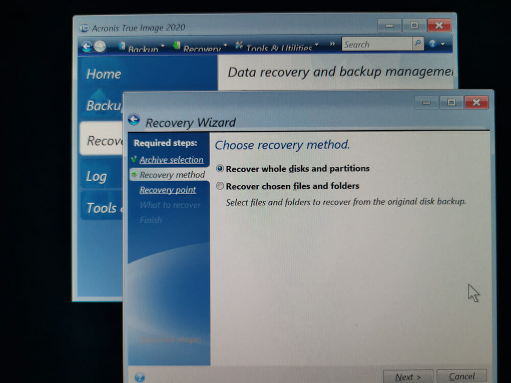 Recover whole disk or single partition.