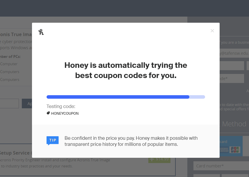 Honey applied a discount price
