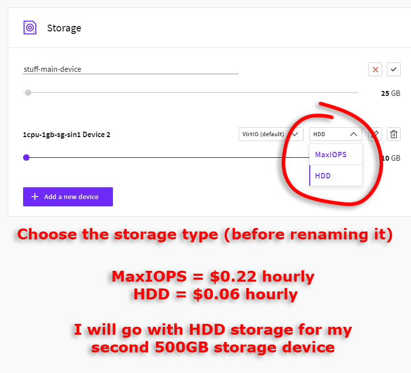 Second storage MaxIOPS or HDD storage