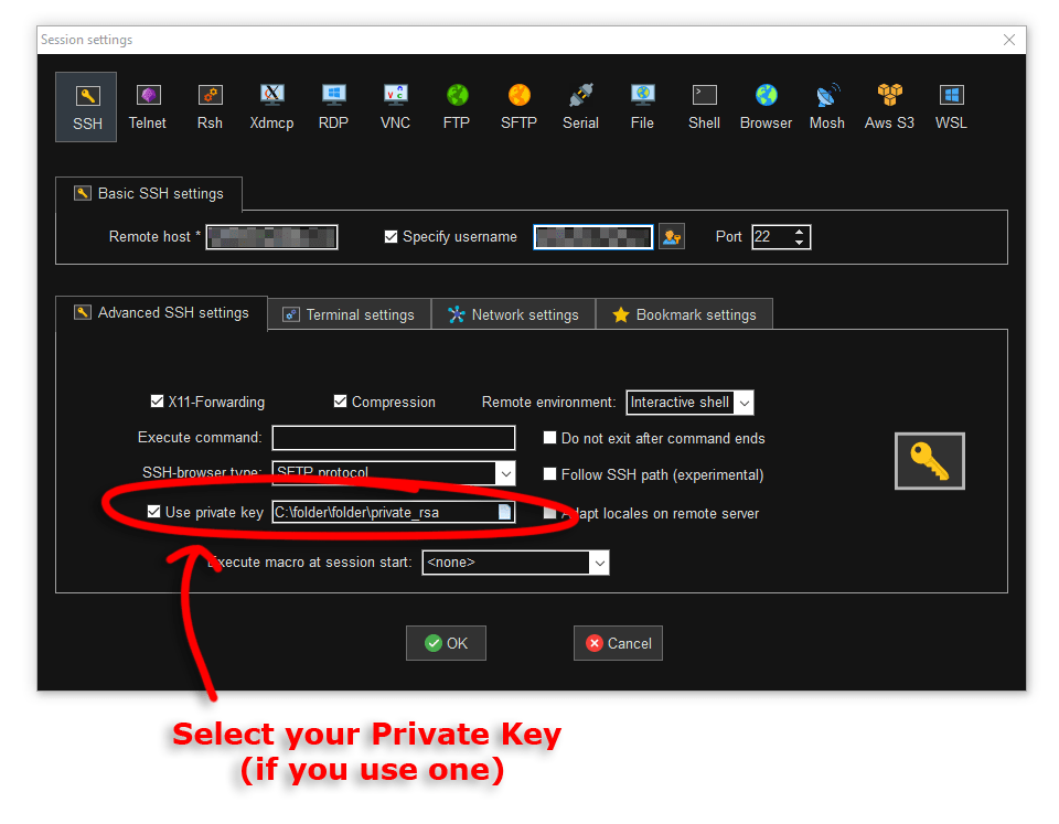 I specified my servers private key