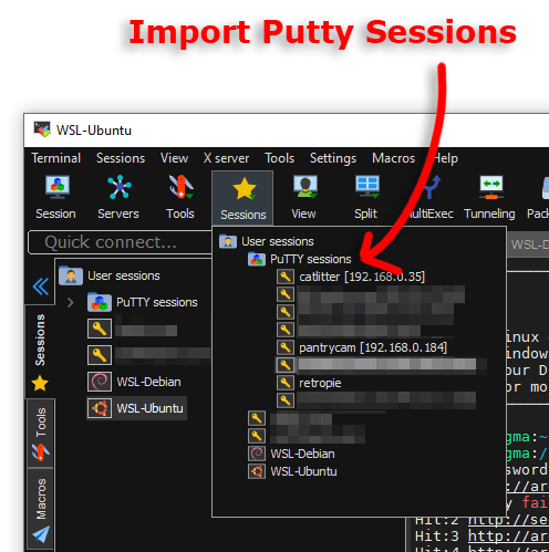 MobaXterm can import Putty sessions