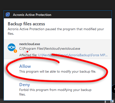 I allowed Nextcloud to access backup files