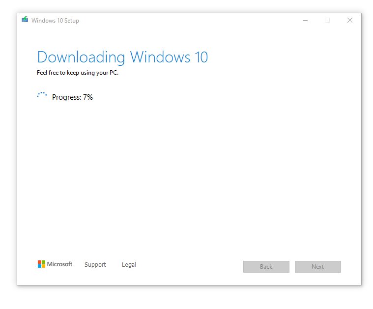 Downloading Windows 10 Media.