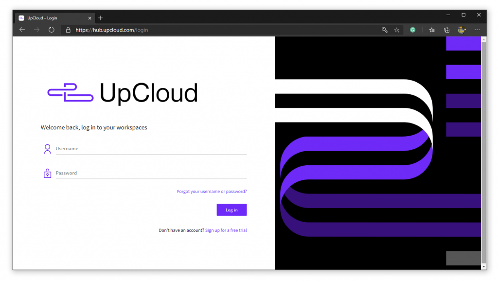 UpCloud Hub (login page)