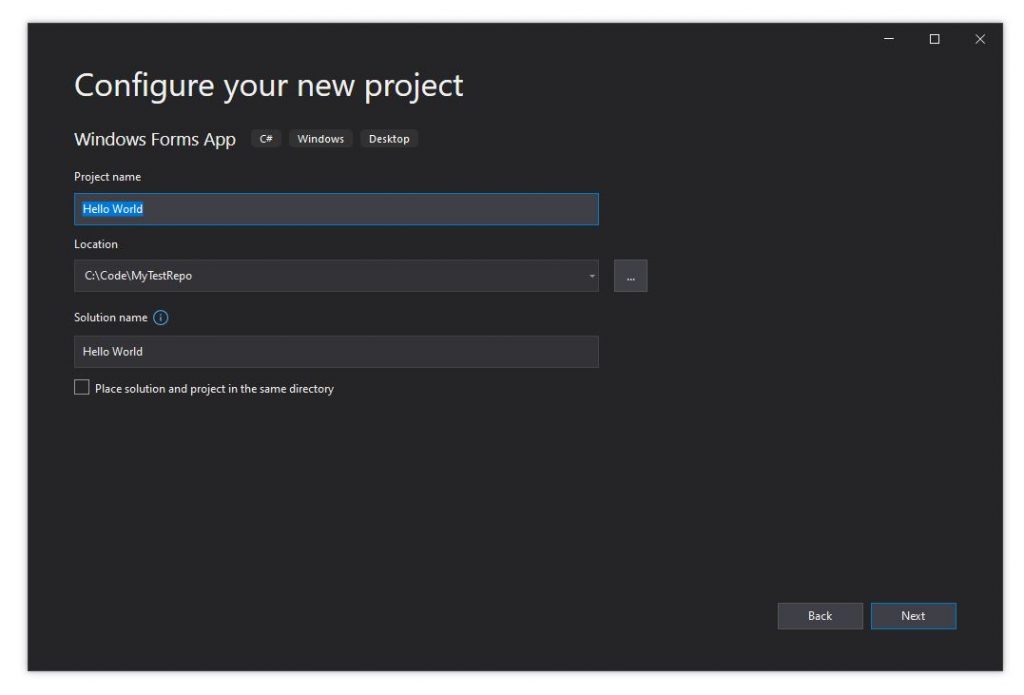 New Visual Studio project