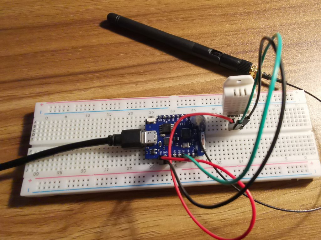 DHT22 Wired Up on a breadboard.