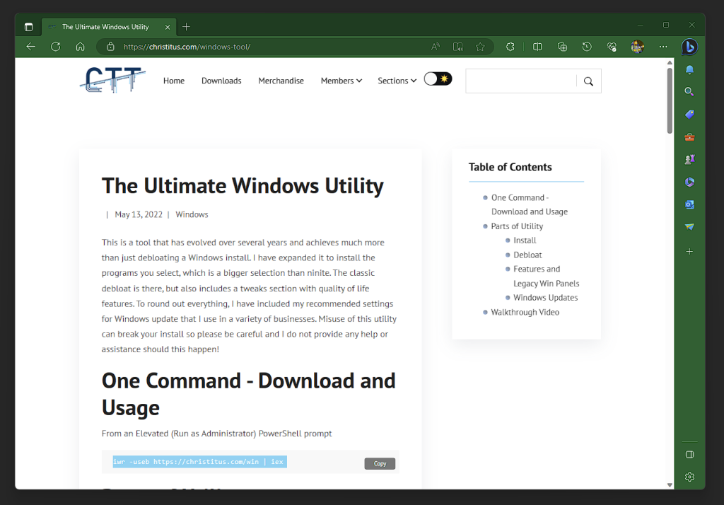 Image of the webpage for Ultimate Windows Tool