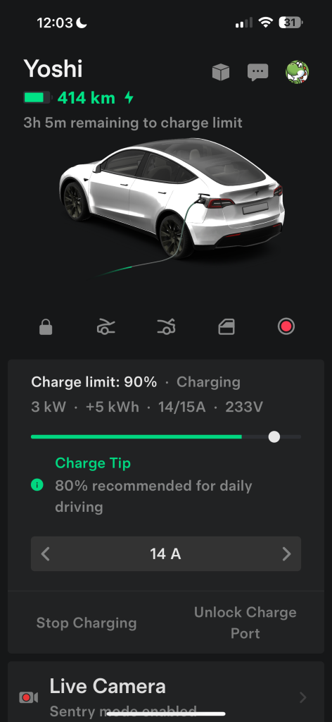 Tesla Mobile App showing my Charging