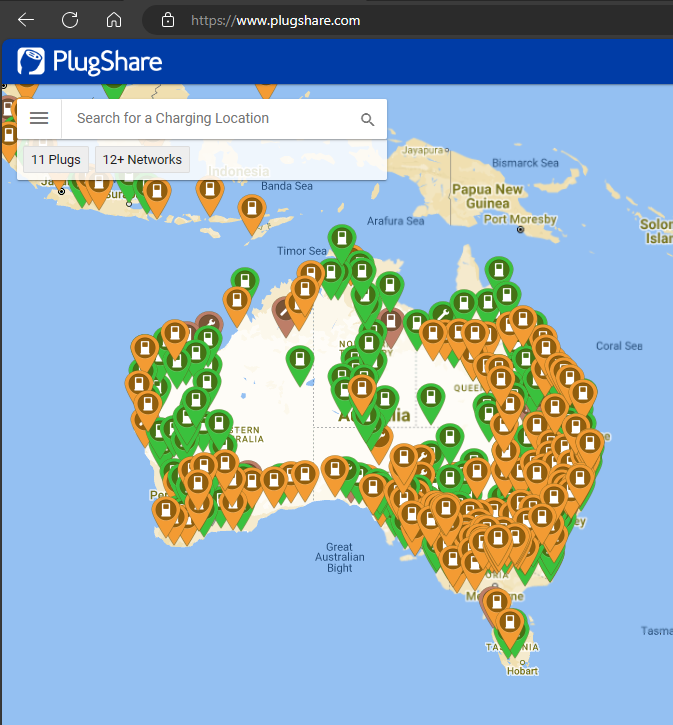 plugshare.com map of Australia